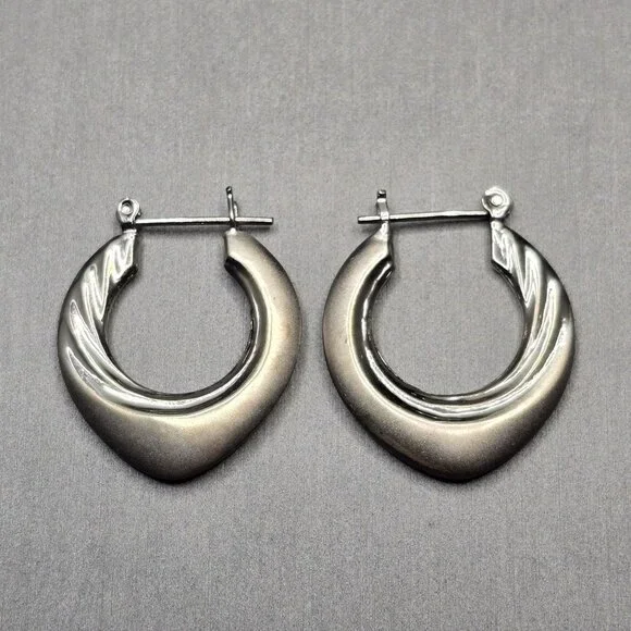 Sterling Silver 925 Hoop Earrings 1.25" Textured Ribbed Hinged Closure 6.38g - Picture 3 of 5